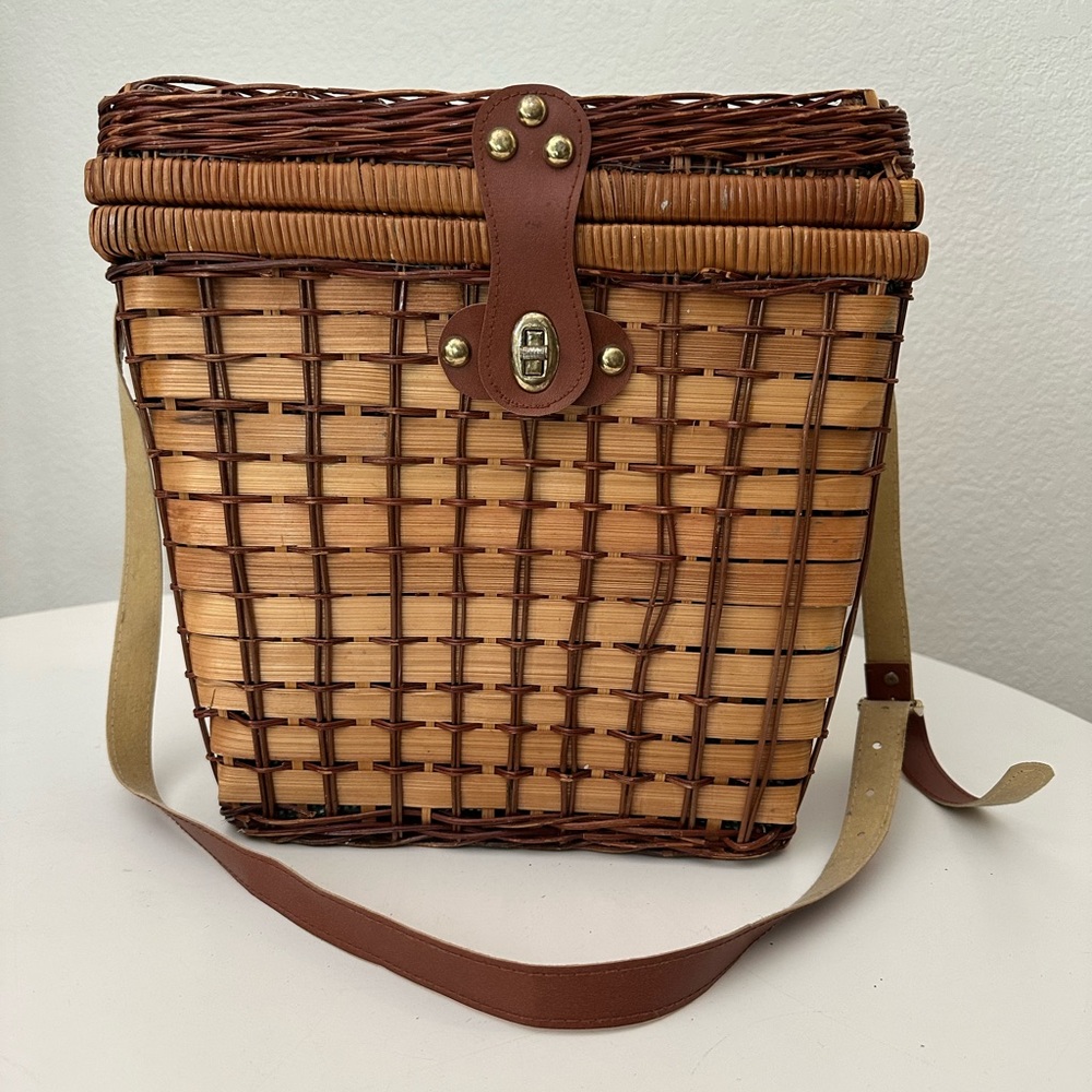 Vintage Boho Wicker Rattan Picnic Wine Basket